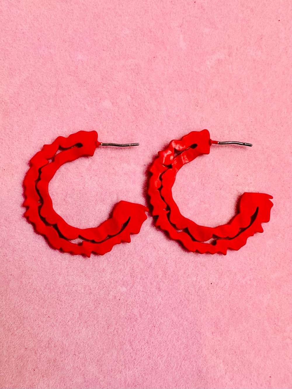 Red Ruffled Hoop Earrings
